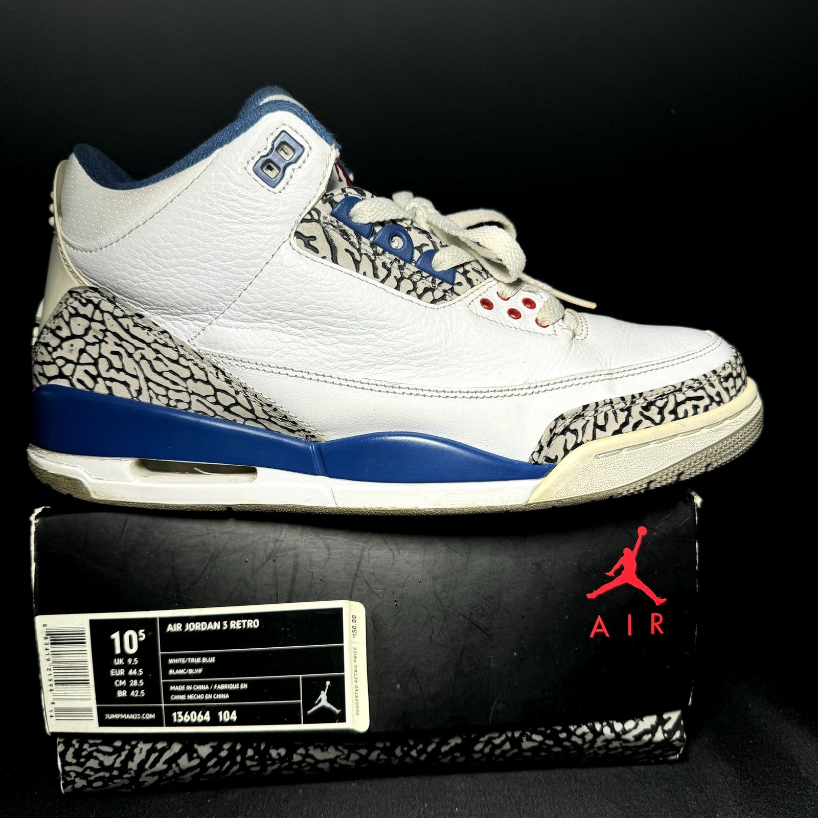Size 10.5 - Air Jordan 3 Retro True Blue 2011 Men's Shoes