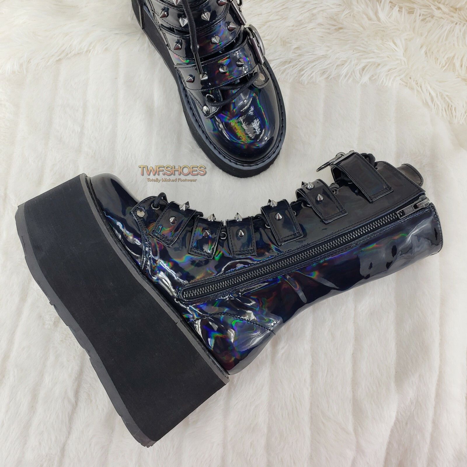 Demonia Cult DEMONIA Damned 225 Goth Punk Grunge 3.5" Platform Calf Boots Size US 10 / IT 40 - 4 Thumbnail
