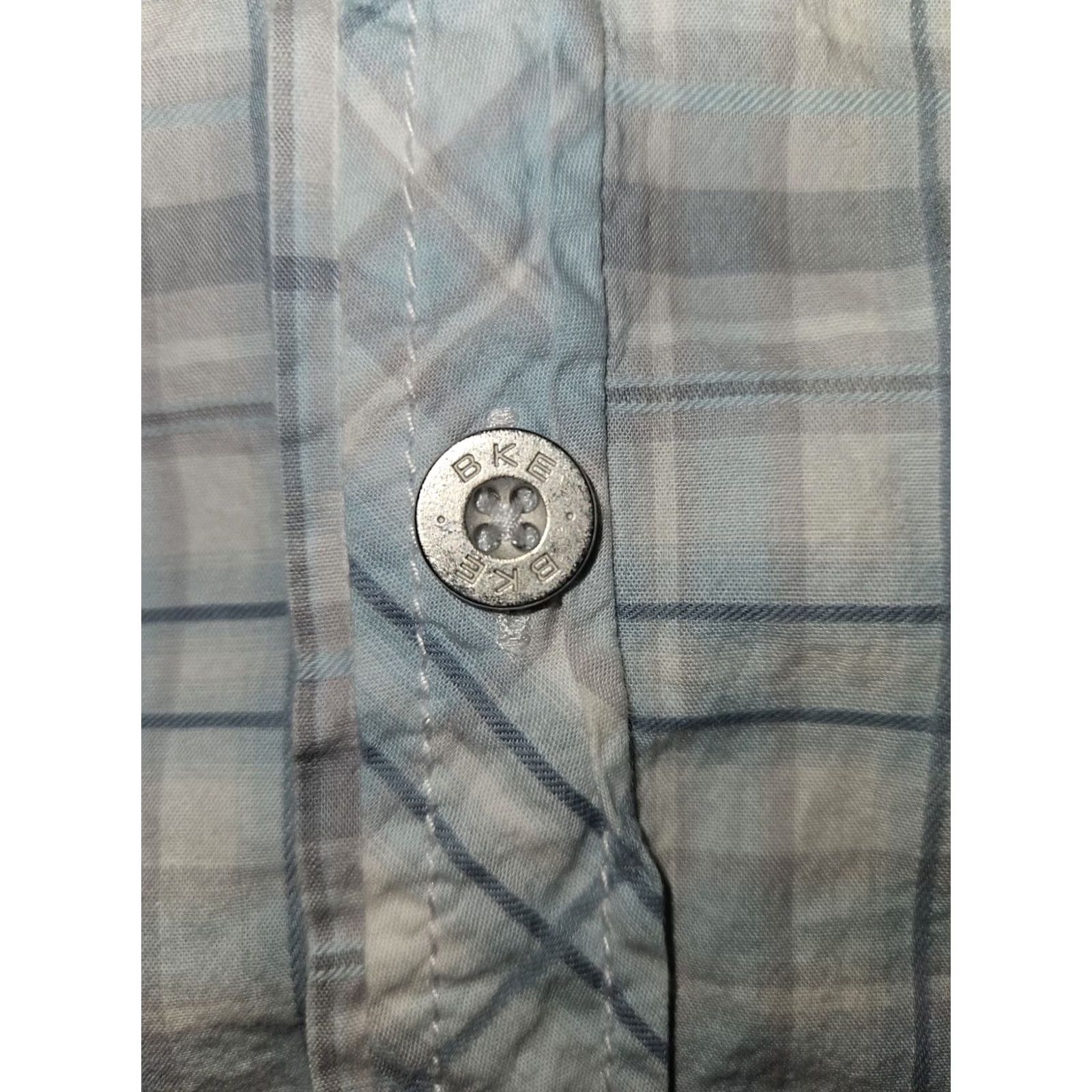 BKE BKE Button-Up Shirt XL Men's Short Sleeve Athletic Fit Stretch Green/Gray Plaid Size US XL / EU 56 / 4 - 6 Thumbnail