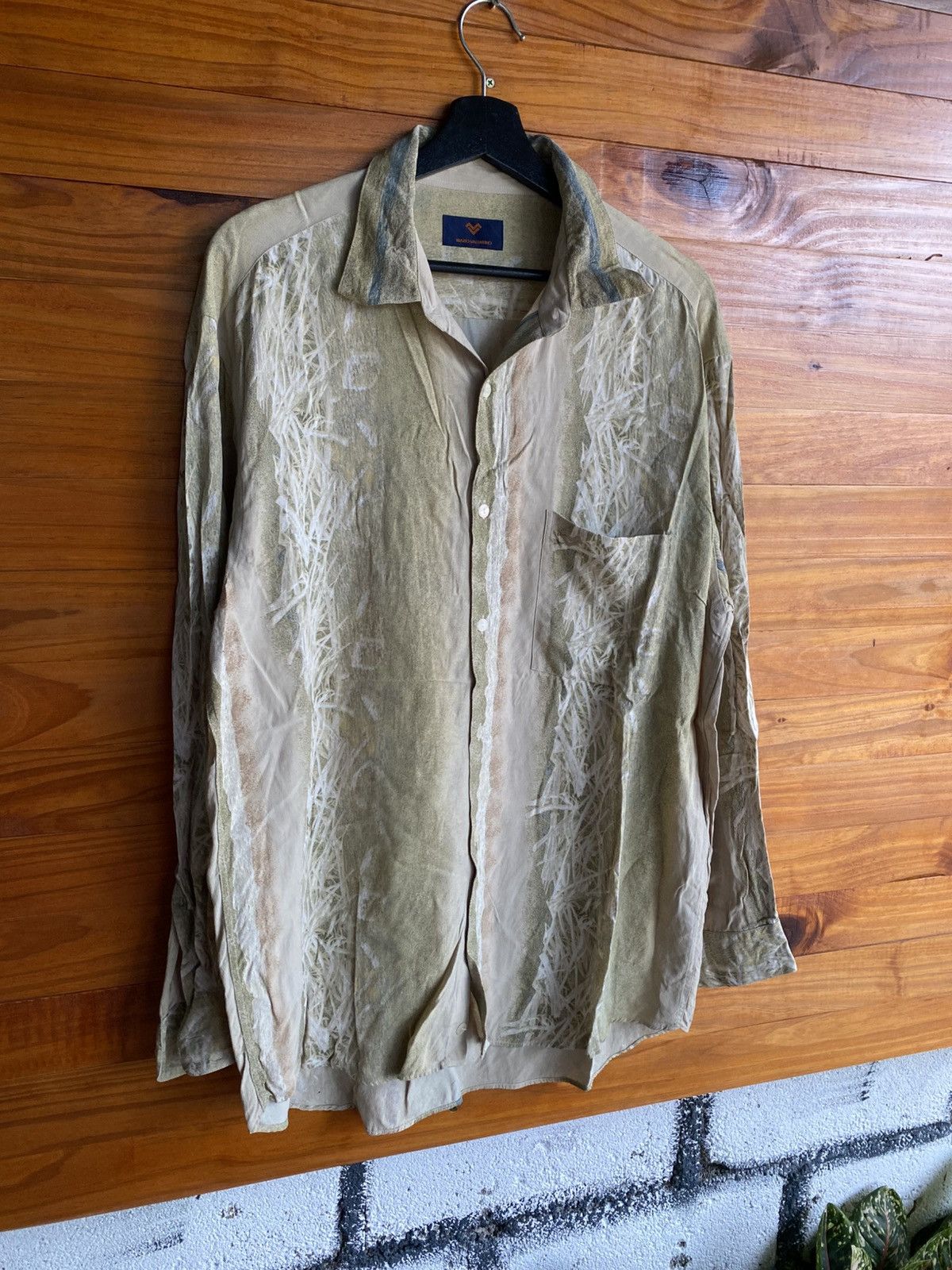 Mario Valentino Vintage Mario Valentino Abstract Sheer Button-Up Shirt Beige Size US L / EU 52-54 / 3 - 5 Thumbnail