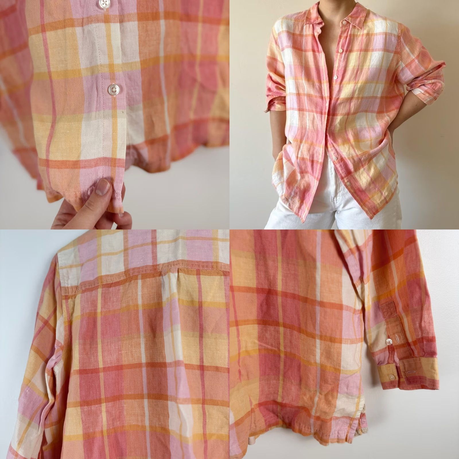 Cherokee VINTAGE Cherokee Plaid Shirt Womens XL Pink Orange Top Classic Linen Button Down Size XL / US 12-14 / IT 48-50 - 8 Thumbnail