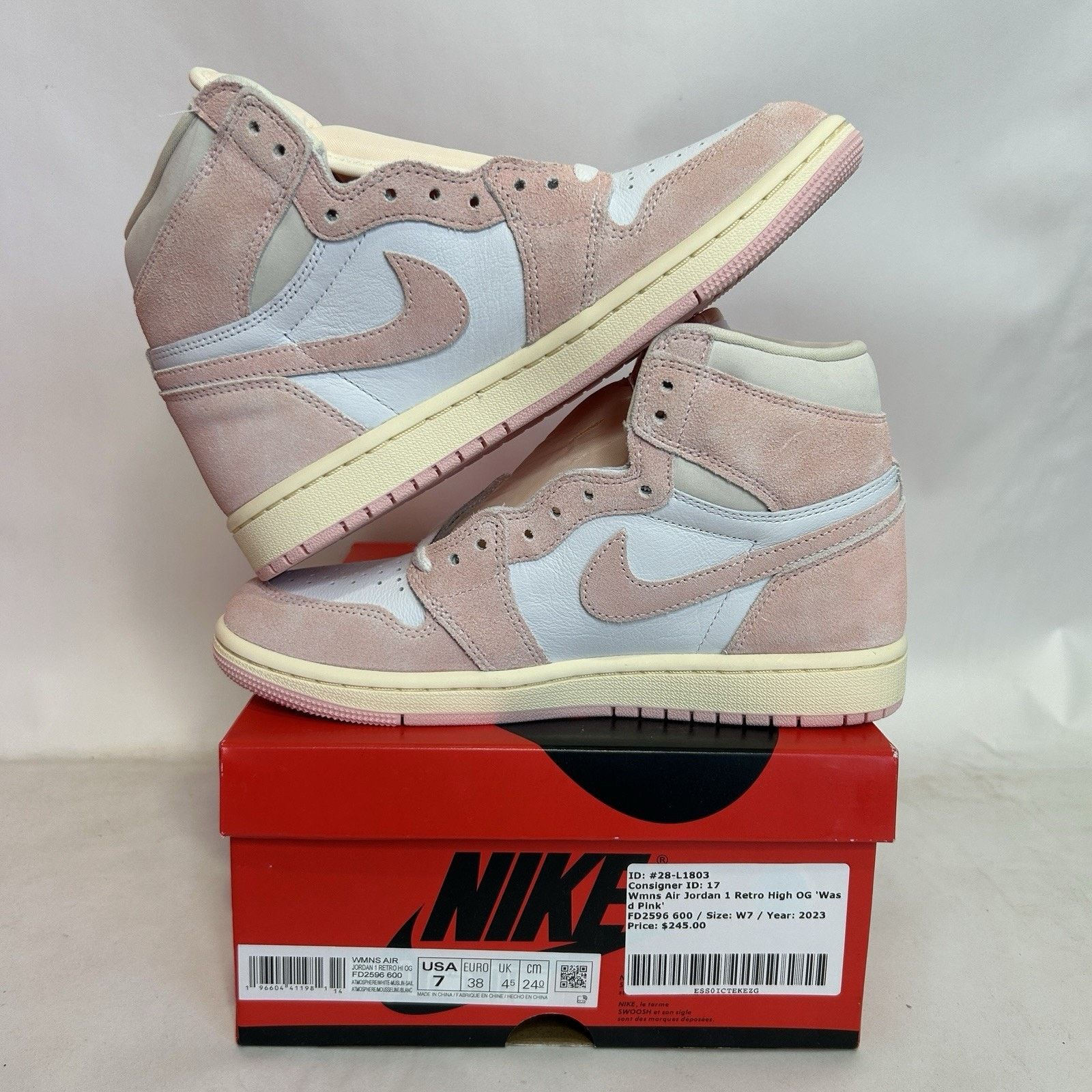 Jordan Brand Nike Air Jordan 1 Retro High WMNS “Washed Pink” Size US 7 / IT 37 - 3 Thumbnail