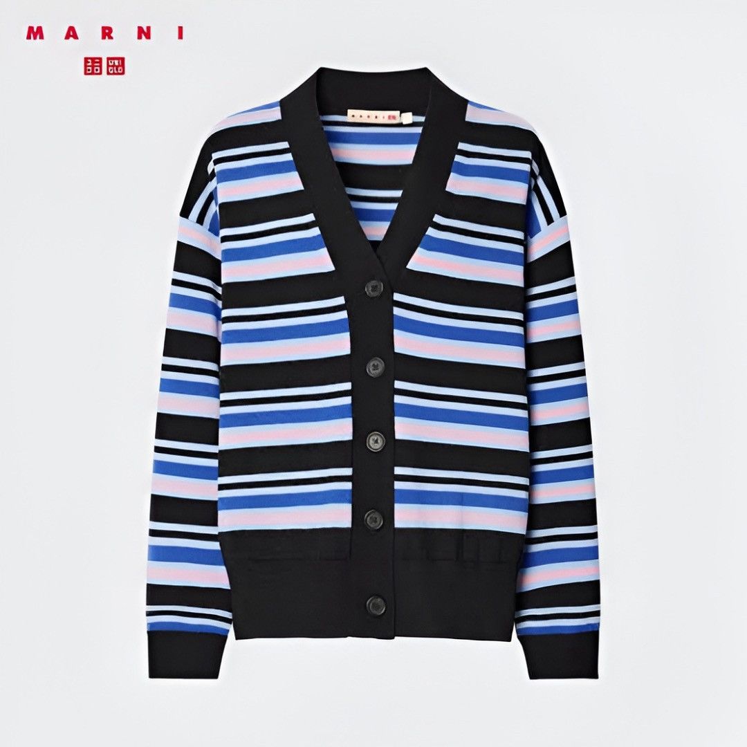Marni 2000s MarnixUniqlo Women Striped Cropped Cardigan Blue Size M / US 6-8 / IT 42-44 - 1 Thumbnail