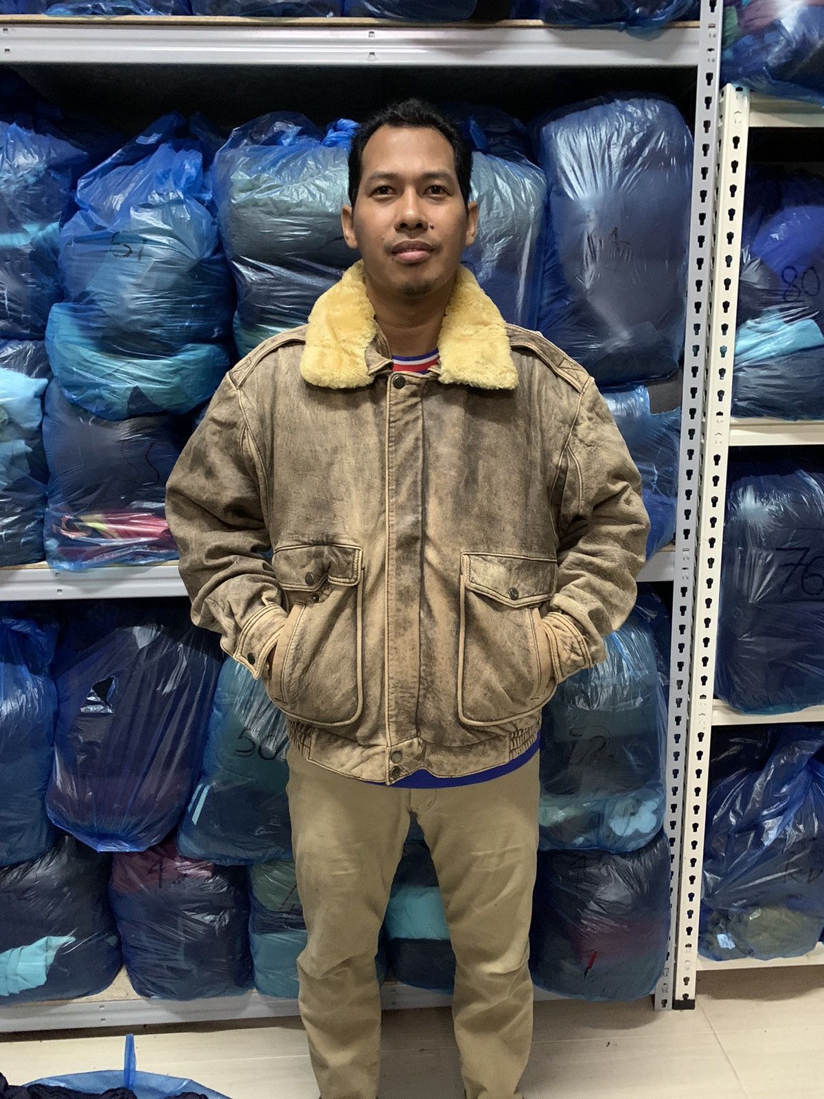 14th Addiction Vintage 90s Make Sherpa Leather Bomber Jacket Size US L / EU 52-54 / 3 - 23 Thumbnail