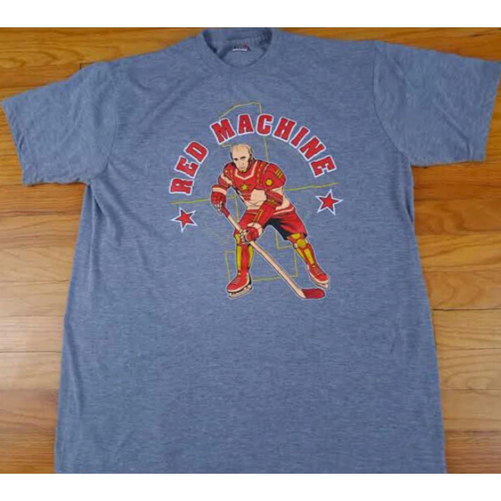 Vintage Vladie and the Red Machine T-Shirt, Hockey, Gray, XXL, Lyon, Unisex Adults, Short Sleeve, Regular Fit, 2XL, Gray Size US XXL / EU 58 / 5 - 2 Thumbnail