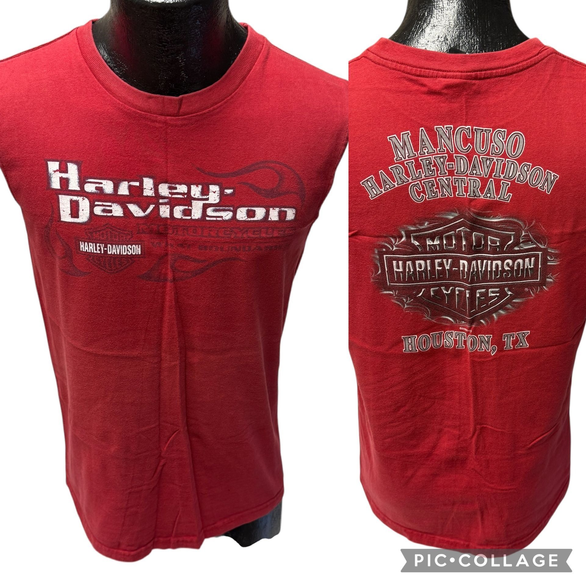 Harley Davidson Red Motorcycle Tank Top HOUSTON Texas BIKER Muscle Shirt USA Size US L / EU 52-54 / 3 - 1 Thumbnail