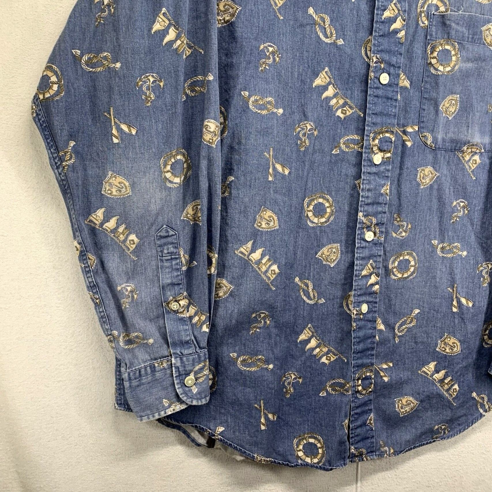 Nautica VINTAGE Nautica Button Up Shirt Mens Medium Blue Geometric Print Denim Cotton 90s Retro Size US M / EU 48-50 / 2 - 5 Thumbnail