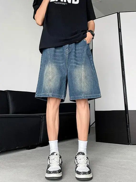 Japanese Brand Loose straight leg spliced denim shorts Size US 32 / EU 48 - 6 Thumbnail