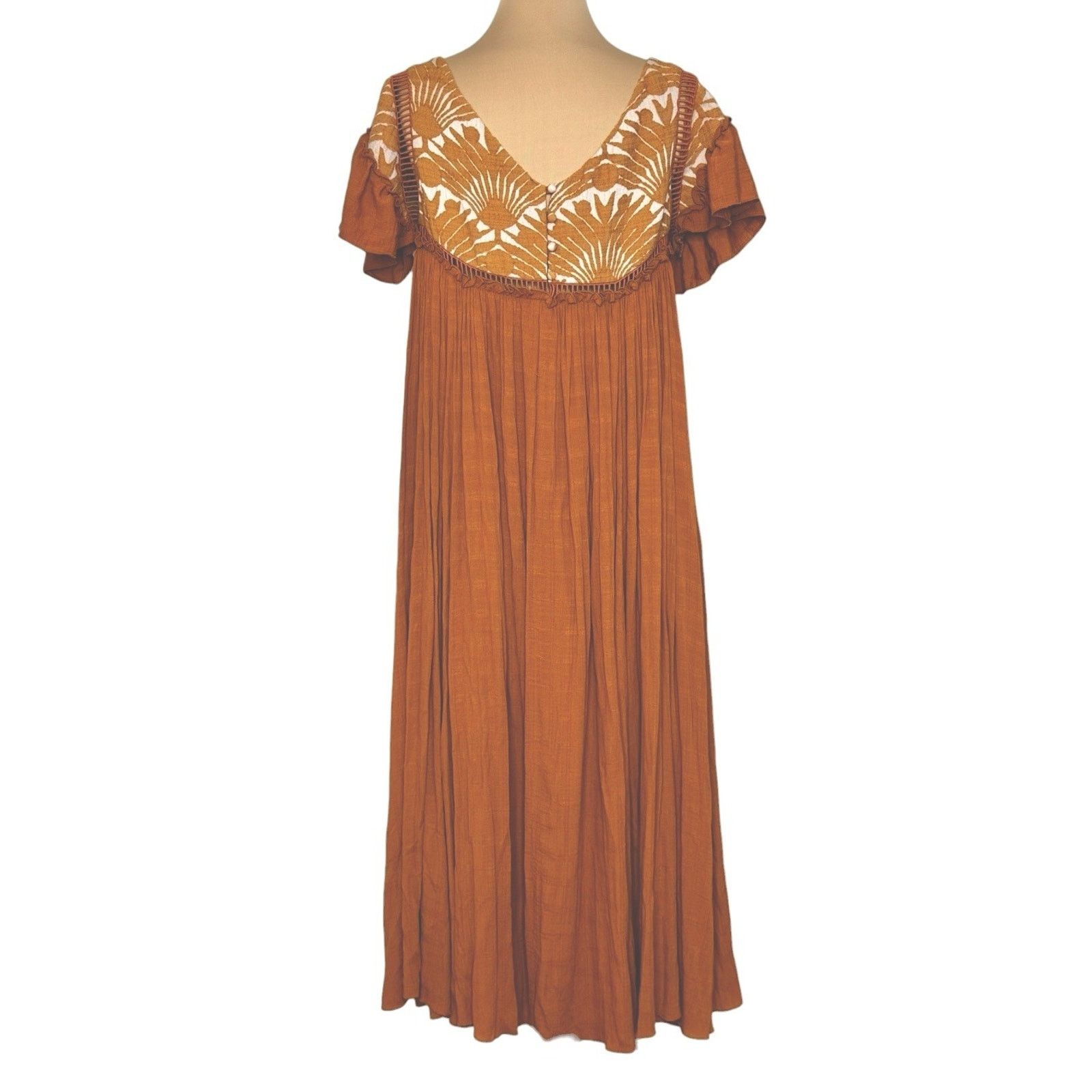 Free People FREE PEOPLE Vintage Charm Embroidered Ruffled Midi Dress XS Size XS / US 0-2 / IT 36-38 - 9 Thumbnail