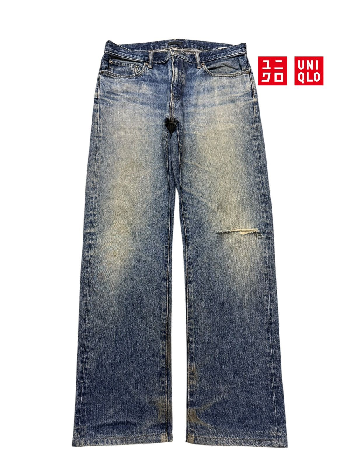 Uniqlo Vintage Y2K Japanese Uniqlo Blue Mud Wash Distress Straight Size US 33 - 1 Thumbnail