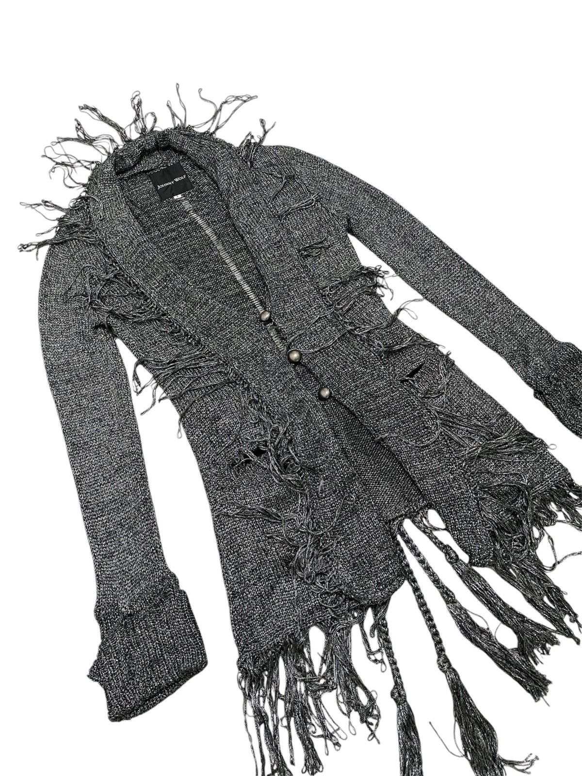 Art Comes First × Japanese Brand Hot!!🔥Johny Wolf Fringe Knitted Ringcoat Jacket Size XS / US 0-2 / IT 36-38 - 3 Thumbnail