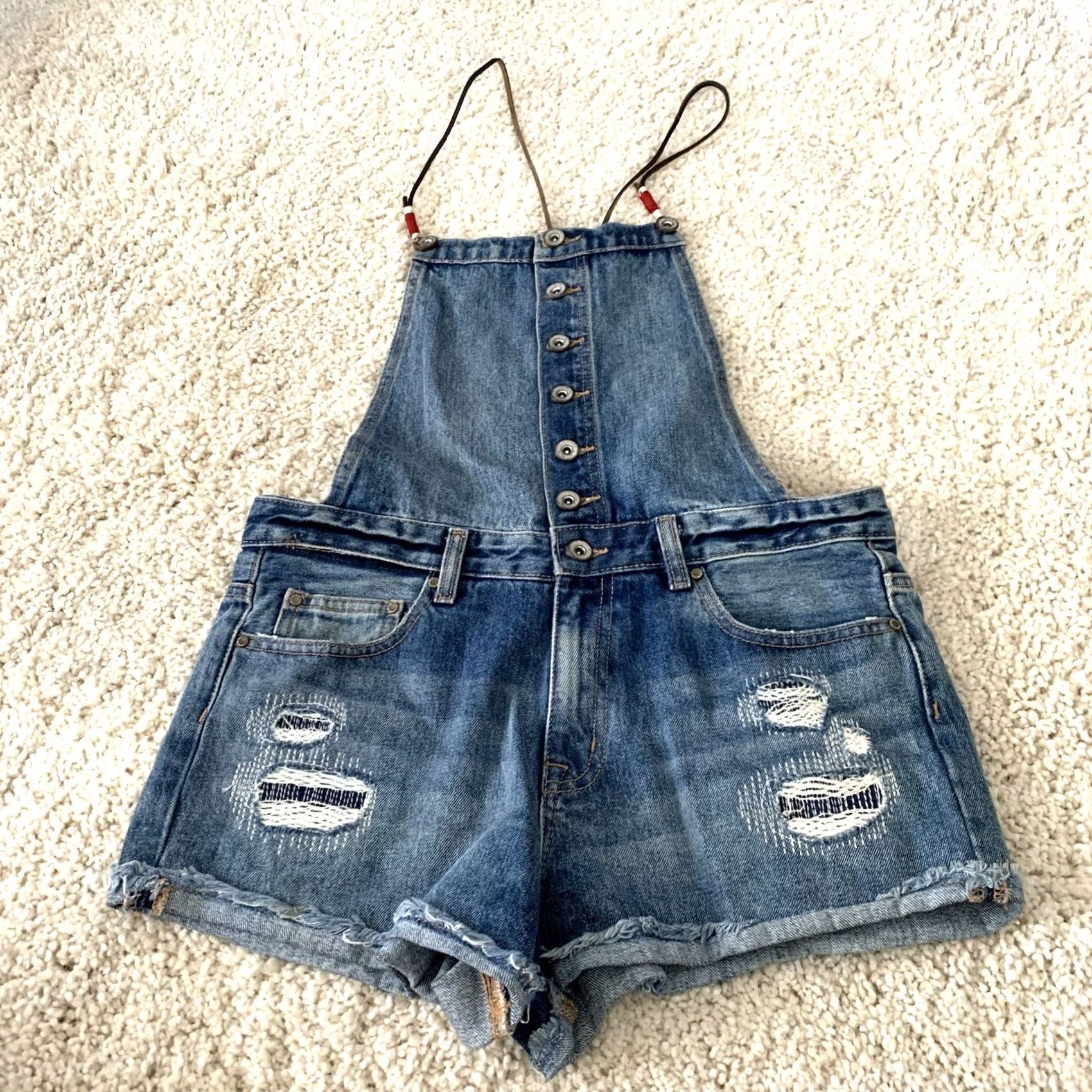 Forever 21 FOREVER 21 Denim Shortalls Size 27 Distressed Jeans Overalls Boho 90s Summer Womens Size 27" / US 4 / IT 40 - 6 Thumbnail