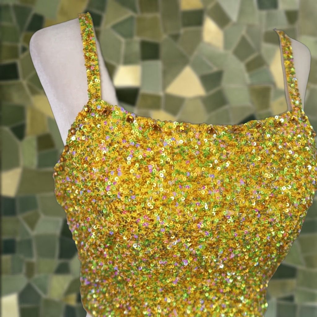 Vintage VINTAGE 90s Yellow Sequin Beaded Shimmering Cami Crop Top S Tank Sleeveless Zip Party/Cocktail Formal Womens Boys Girls? Size S / US 4 / IT 40 - 1 Thumbnail