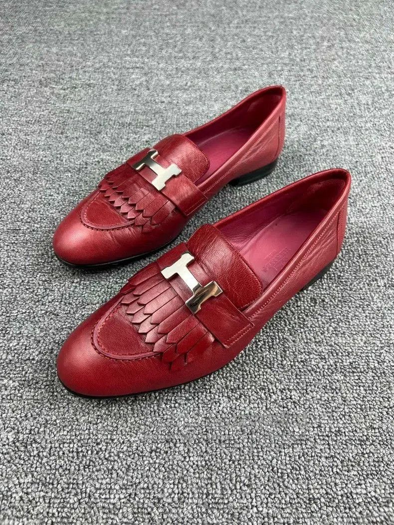 Hermes Hermes Burgundy Leather Loafers. Size US 5 / EU 37 - 1 Thumbnail
