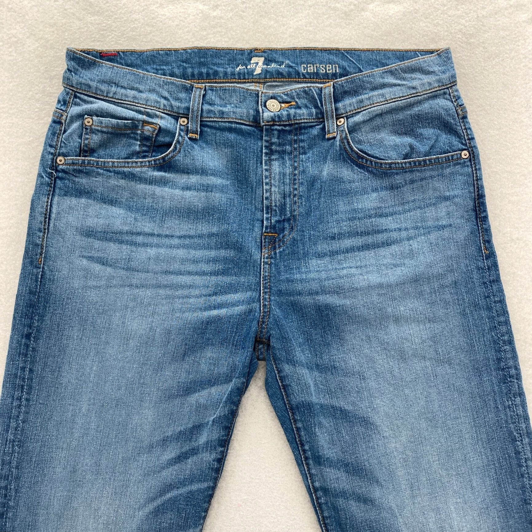 7 For All Mankind 7 For All Mankind Carsen Straight Jeans Mens 34x29 Blue Stretch Denim Casual Size US 34 / EU 50 - 2 Thumbnail