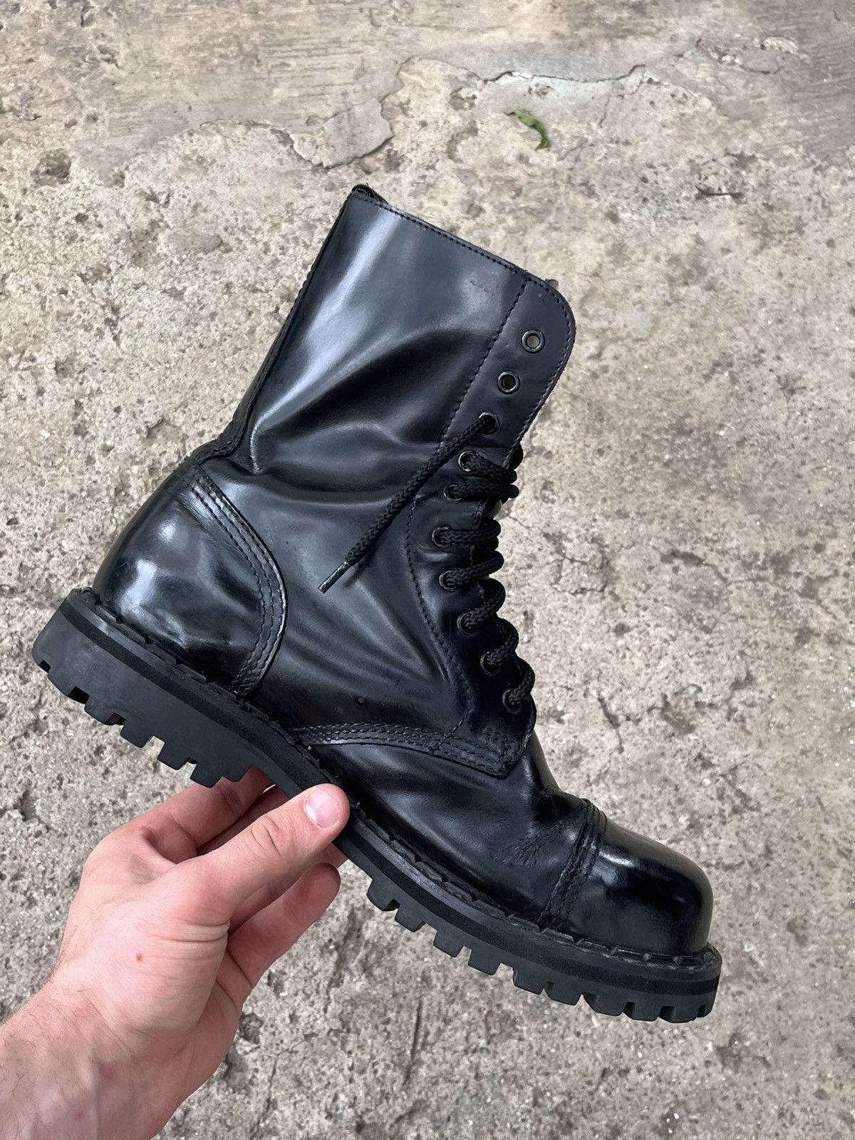 New Rock Vintage Steel Black Combat High Boots Military Biker Y2K Size US 10.5 / EU 43-44 - 2 Thumbnail
