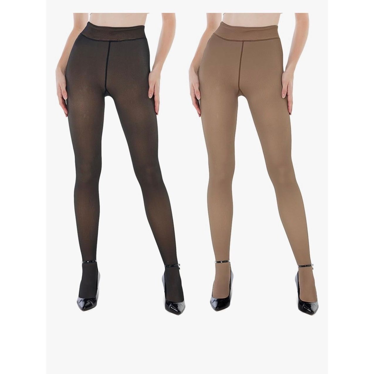 The Unbranded Brand EXQUISLIFE Fleece Lined Tights Sheer Women Black & Coffee Size 32" / US 10 / IT 46 - 1 Thumbnail