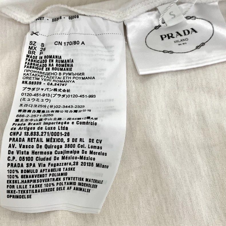 Prada PradaWhite triangle label hanging neck bag cotton round-nec Size US S / EU 44-46 / 1 - 8 Thumbnail