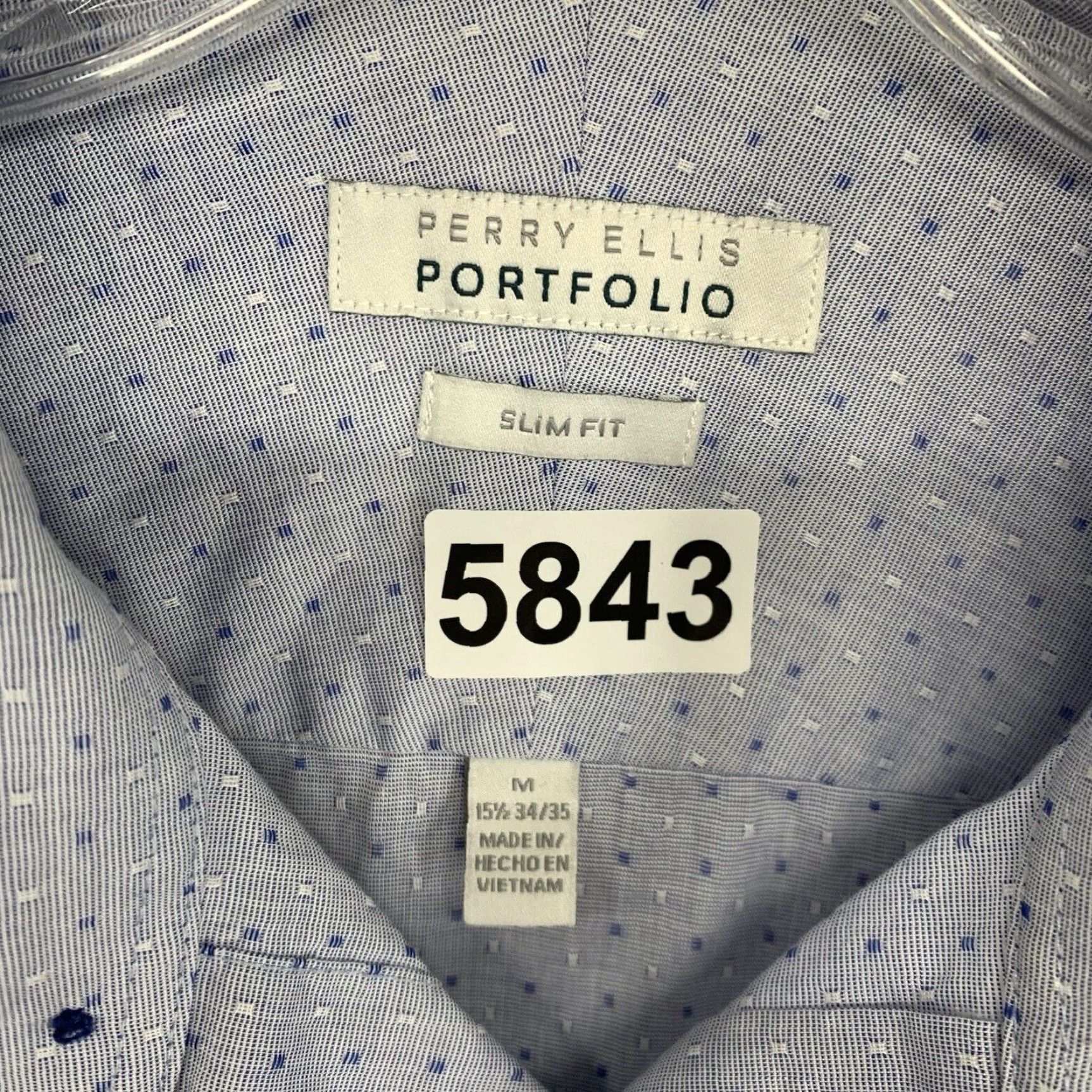 Perry Ellis Vintage Perry Ellis Portfolio Men’s Slim Fit Dress Shirt Blue Spotted 90s Business Casual Travel M Size 40R - 5 Thumbnail