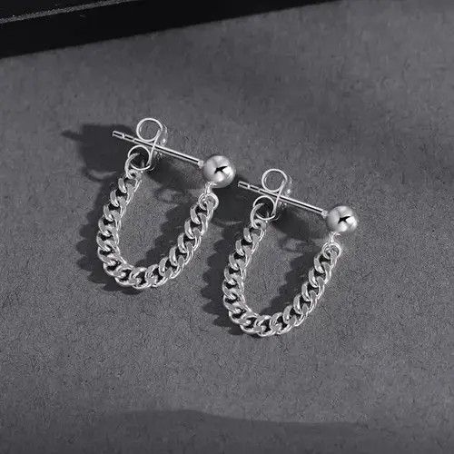 Other 925 Silver Plated Tassel Chain Dangle Drop Earrings for Men Size ONE SIZE - 3 Thumbnail