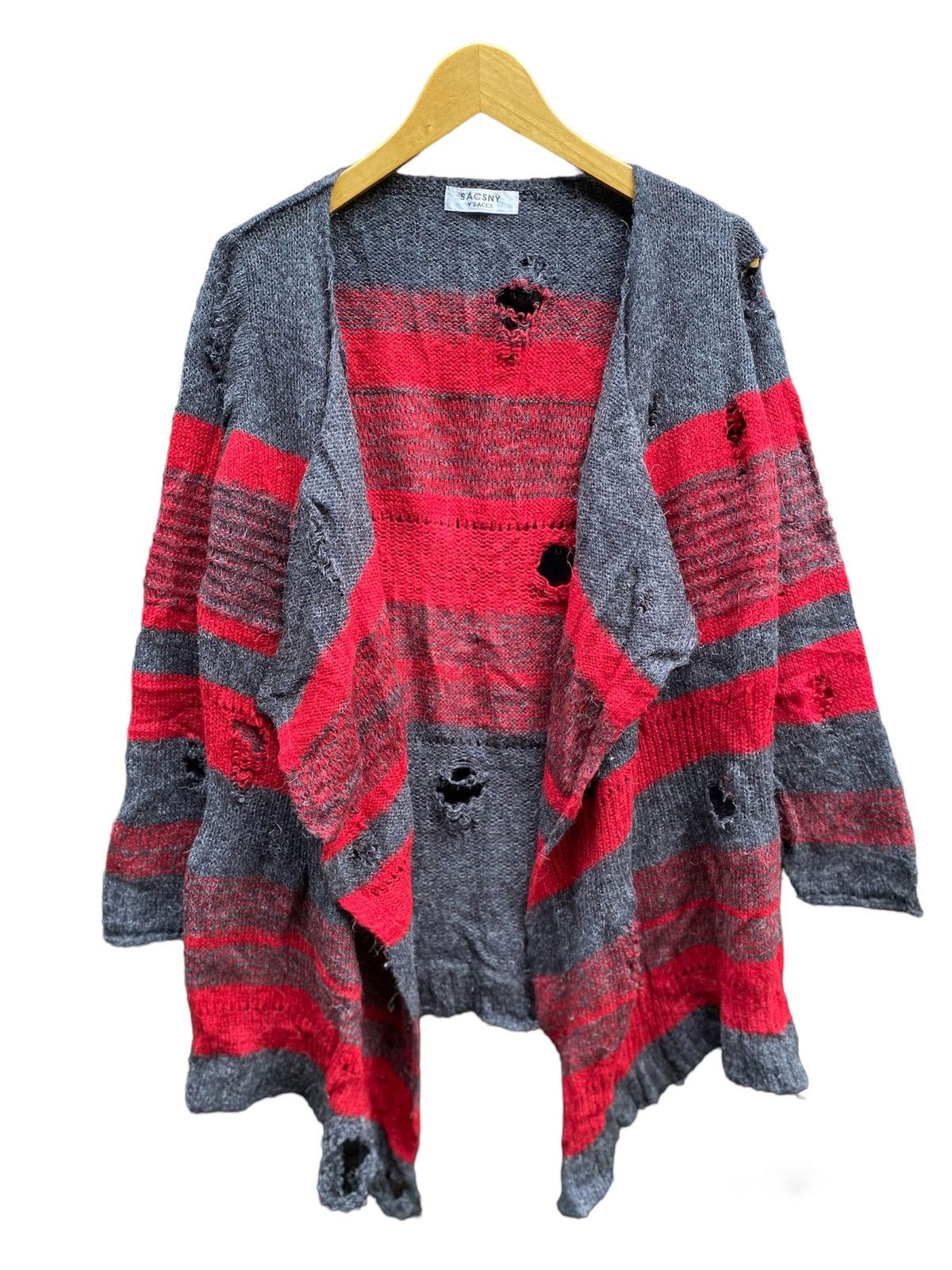 image of If Six Was Nine x Kmrii Archive Yohji Yamamoto Y’Saccs Distressed Punk Knit Cardigan in Red (Size M