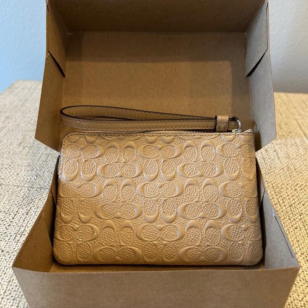Coach COACH Signature Debossed Patent Leather Wristlet in Platinum Size ONE SIZE - 2 Thumbnail