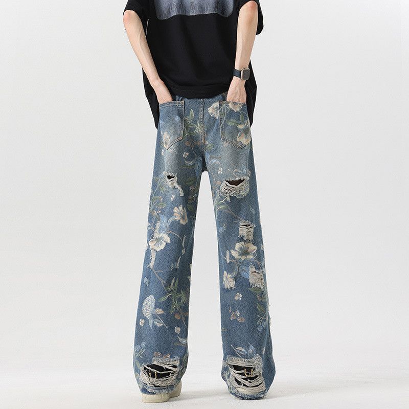 Japanese Brand Retro loose wide leg printed ripped jeans Size US 30 / EU 46 - 4 Thumbnail