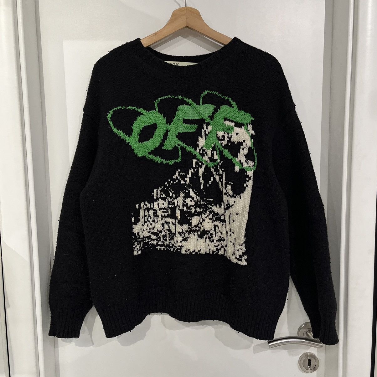 image of Off White Off-White Ruined Factory Knit Sweater (Fw19) in Black, Men's (Size Small)