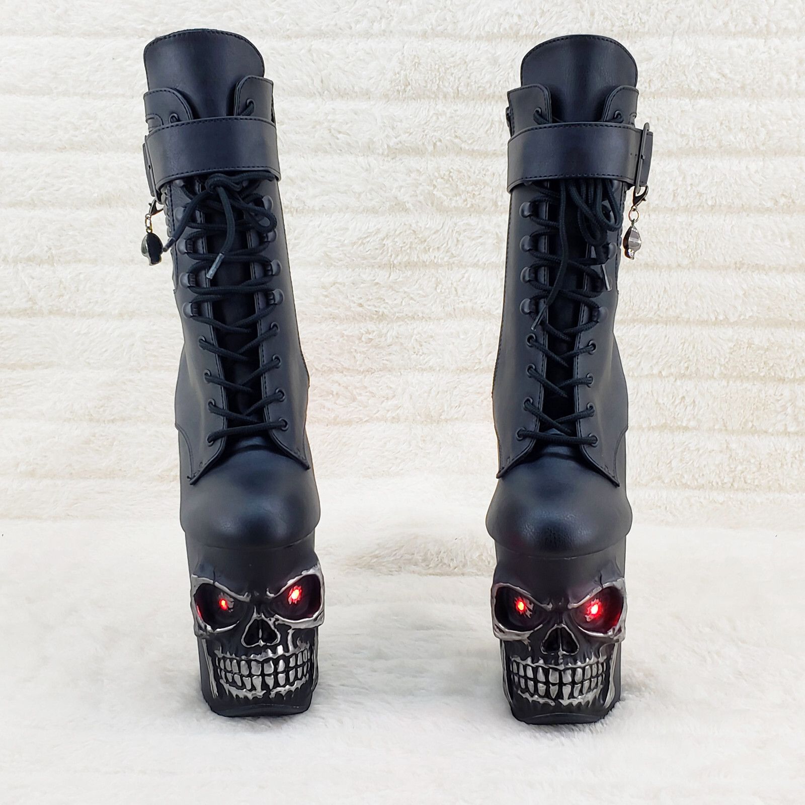 Other Rapture Black Skull & Bones 8" High Heel Platform Ankle Boot Size US 8 / IT 38 - 6 Thumbnail