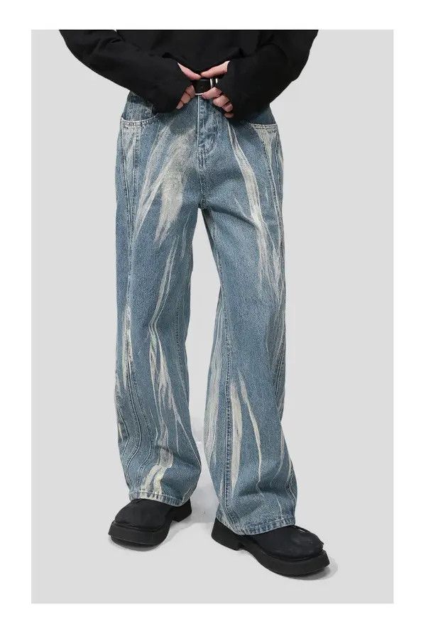 VIBE Blue tie-dye washed loose casual jeans Size US 32 / EU 48 - 3 Thumbnail