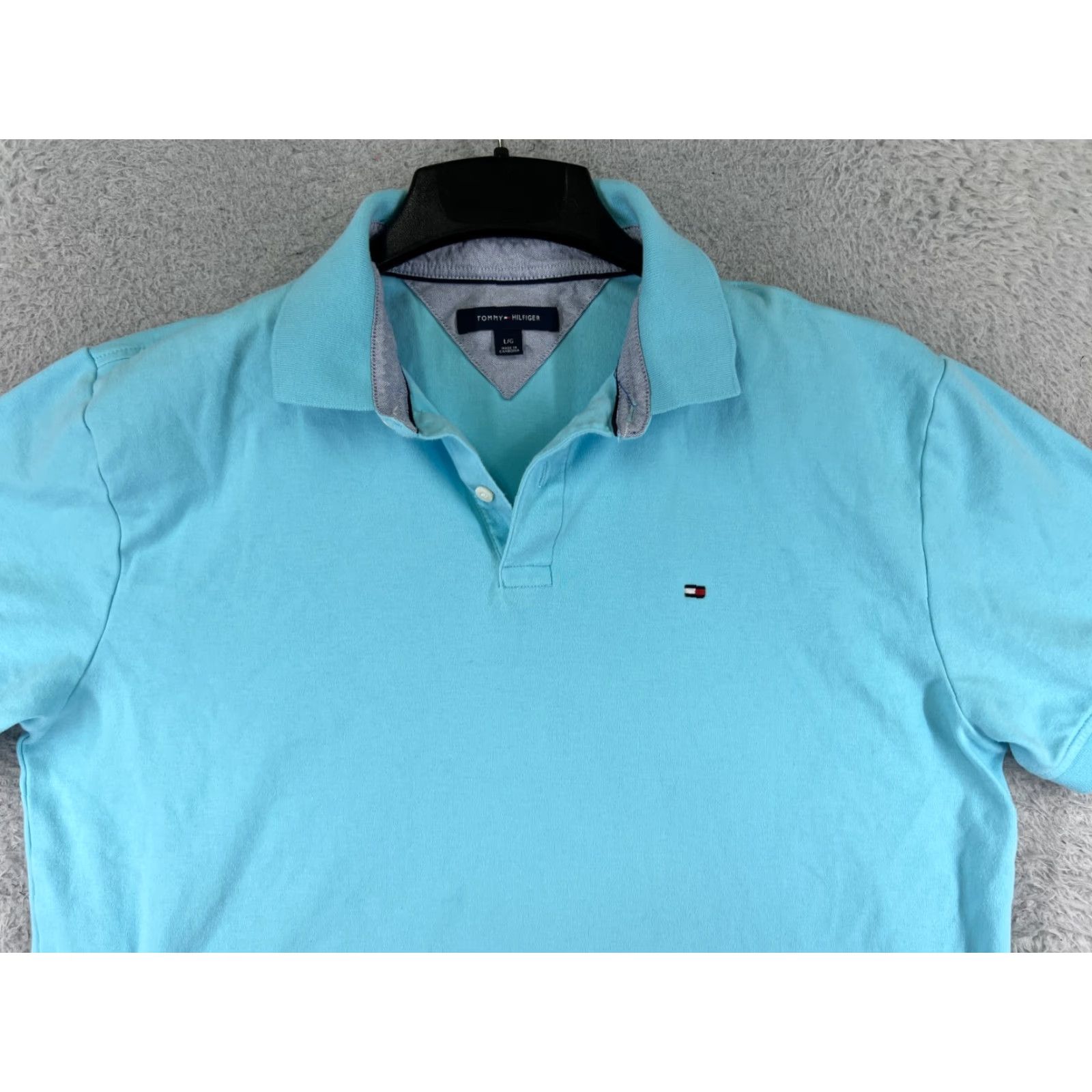 Tommy Hilfiger TOMMY HILFIGER Polo Shirt Mens Large Blue 100% Cotton Jersey Solid Short Sleeve Regular Fit Adult Size US L / EU 52-54 / 3 - 4 Thumbnail