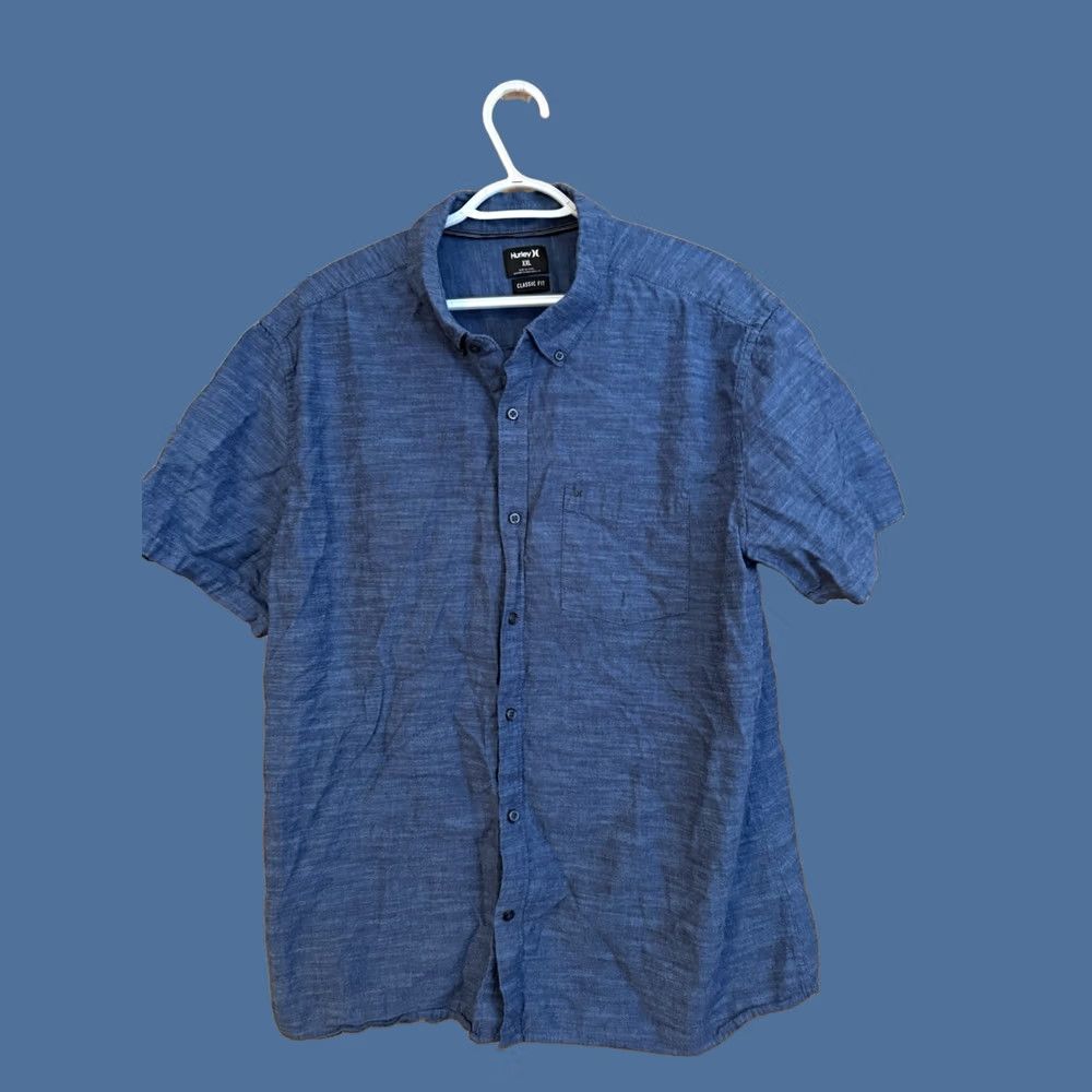 Hurley Hurley Mens XXL Denim Chambray Button Up Shirt Casual Collared Beach Skate Blue Size US XXL / EU 58 / 5 - 1 Thumbnail