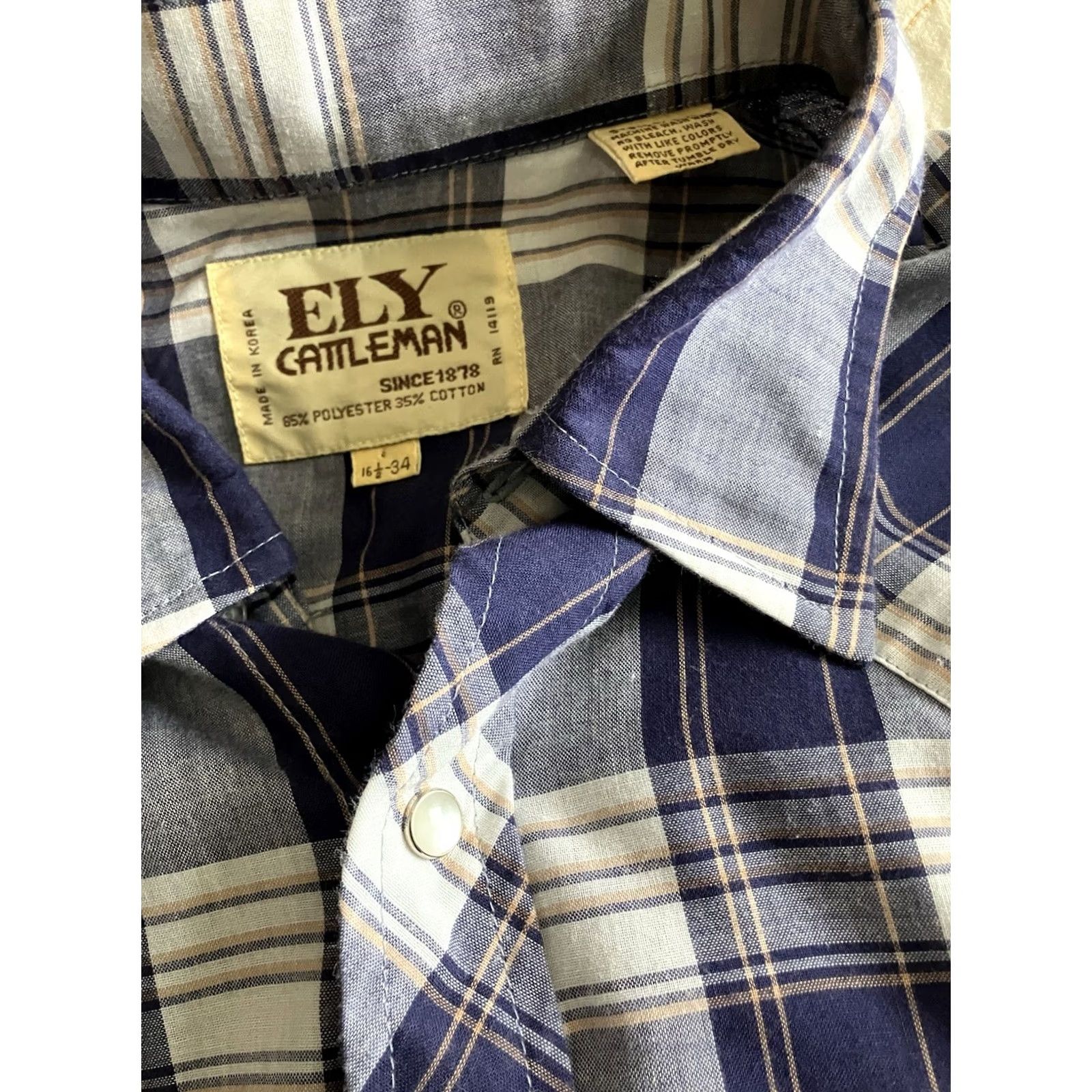 Vintage VINTAGE Ely Cattleman Button-Up Shirt XL Western Plaid Blue Pearl Snap/Buttons Pocket Mens XL Size US XL / EU 56 / 4 - 2 Thumbnail
