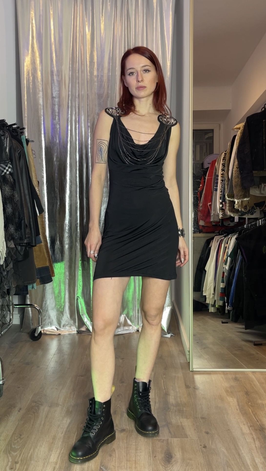 Kiss Me Psssy Black Glam Rock Mini Dress - M/L