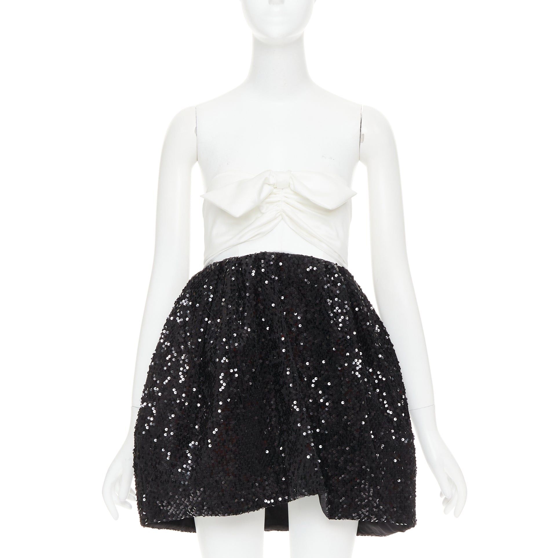 Alexandre Vauthier ALEXANDRE VAUTHIER SS2019 white satin bow black sequin mini dress Size S / US 4 / IT 40 - 1 Thumbnail