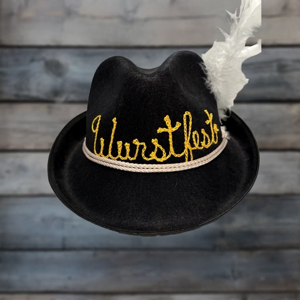 FELT Wurstfest Hat with Feather Felt Fedora M Men Black Felt Fedora Hat with Feather Wurstfest Mens M Black Felt Size ONE SIZE - 1 Thumbnail