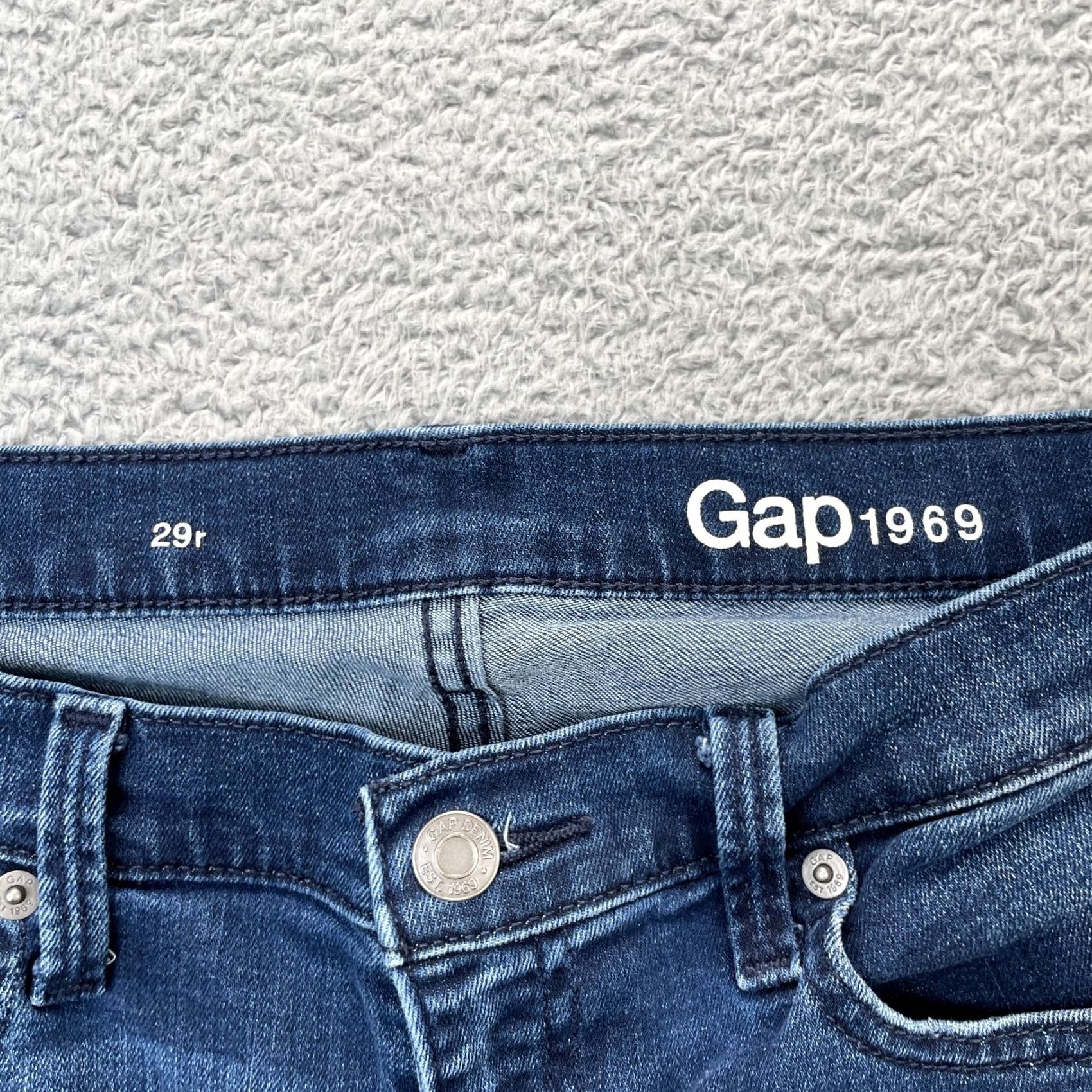 Gap Gap Jeans Womens 32x26 Blue 1969 Tapered Leg Whiskered Denim Logo Cotton Stretch Size 24" / US 00 / IT 34 - 3 Thumbnail
