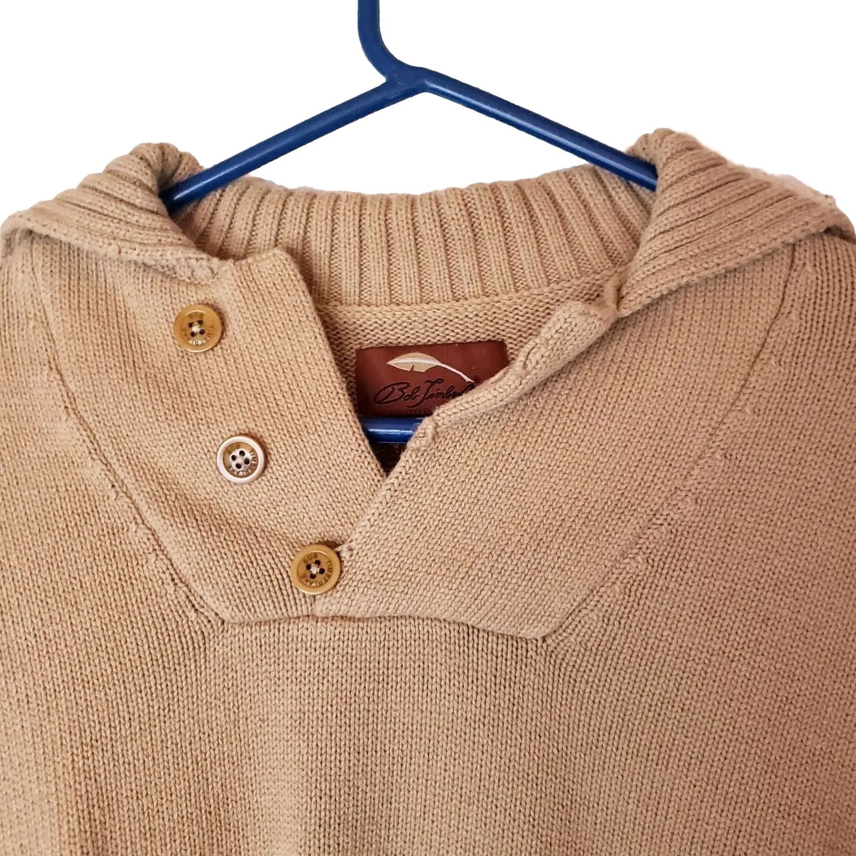 Vintage VINTAGE Bob Timberlake Sweater Mens S Pullover Mock Neck Leather Tan Khaki Green Cowl Neck Elbow Pads Button Accent Size US S / EU 44-46 / 1 - 4 Thumbnail