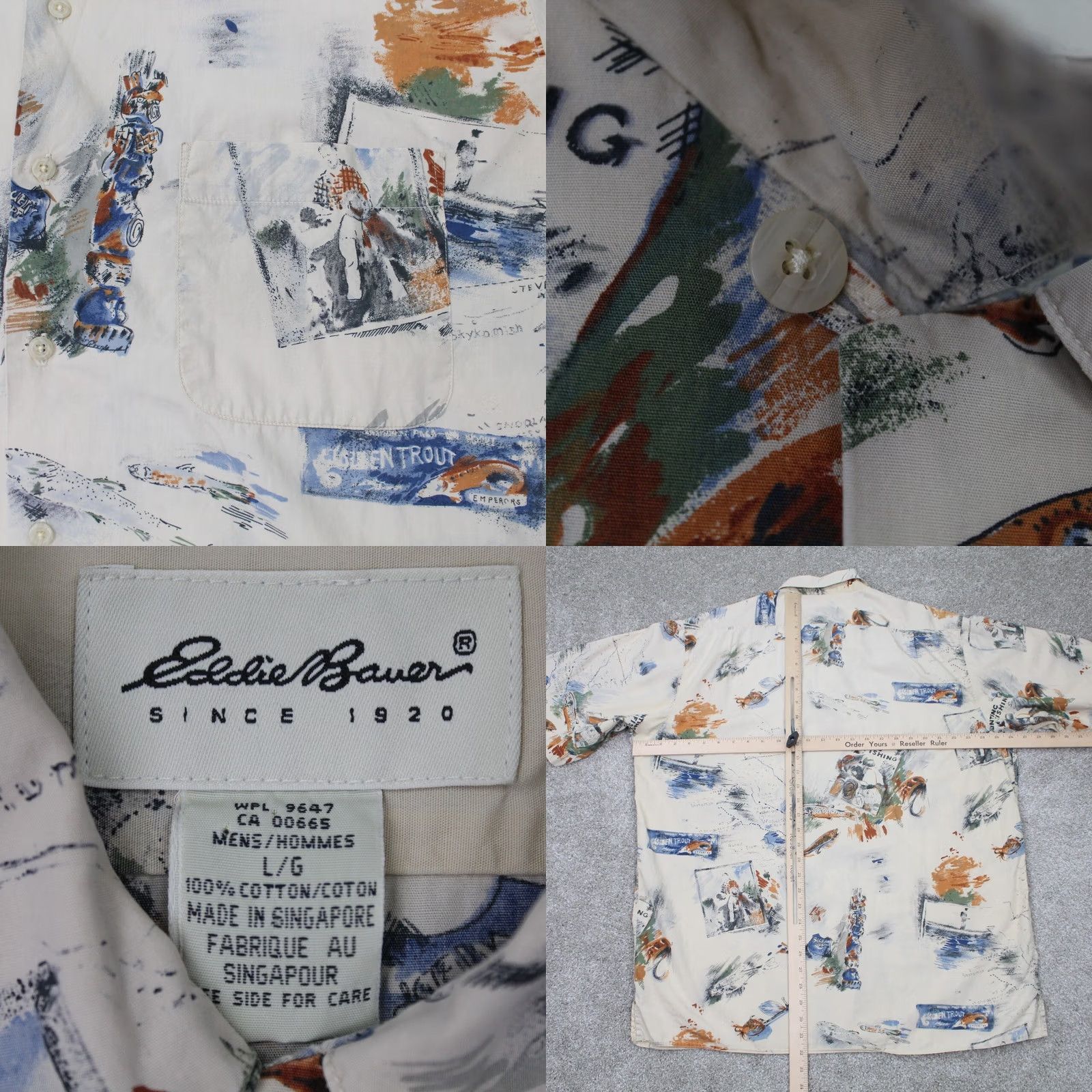 Eddie Bauer Eddie Bauer Shirt Mens Large Tan Hunting Fishing Graphic Print 100% Cotton S/S Button Up Size US L / EU 52-54 / 3 - 8 Thumbnail