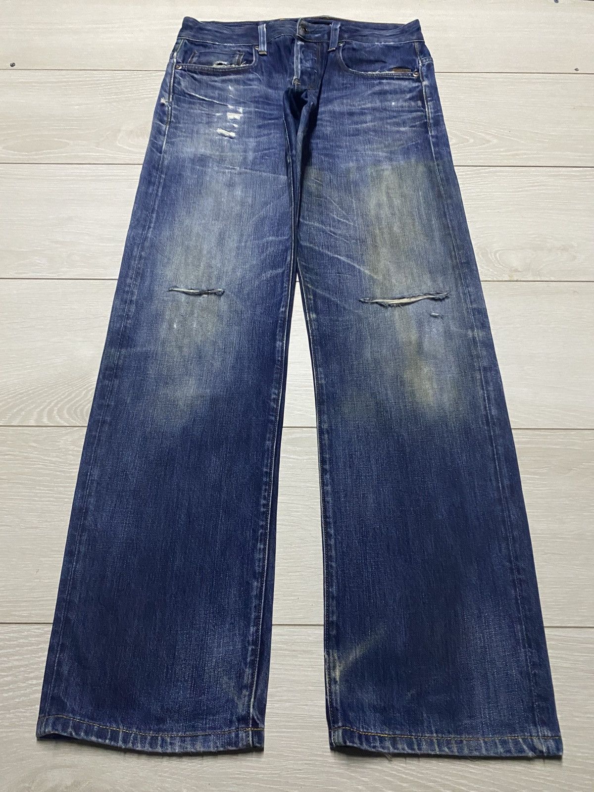 G-Star Vintage G Star Raw Denim Blue Wash Distressed Straight Jeans Size US 29 - 1 Thumbnail
