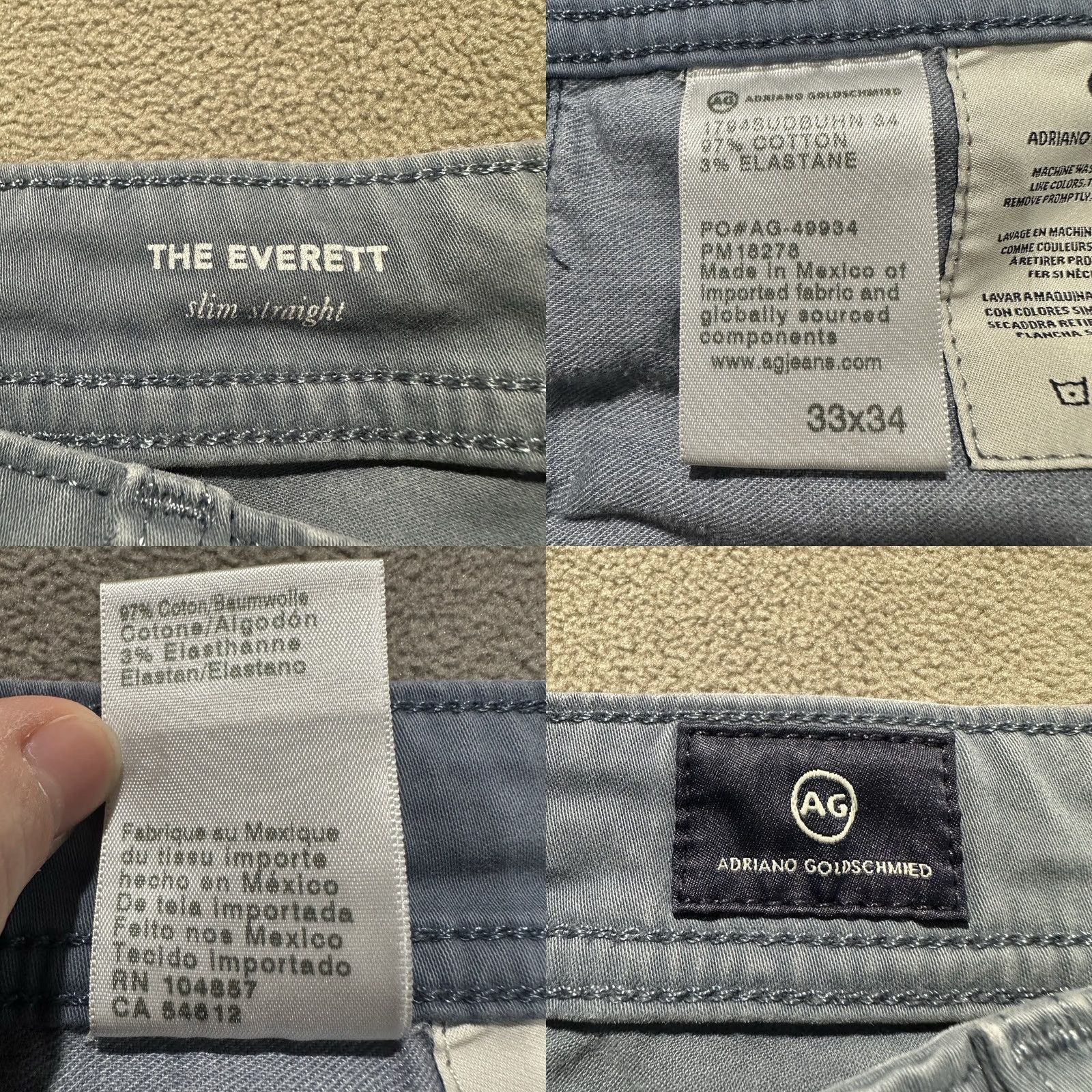 Vintage AG Adriano Goldschmied Pants Mens 33x34 Light Blue Everett Slim Straight Chino GUC Size US 33 - 10 Thumbnail