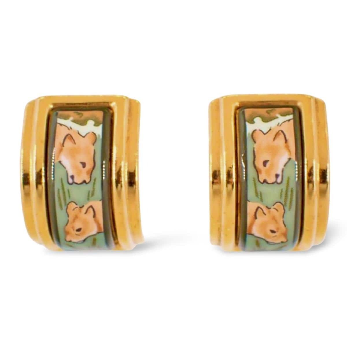 Hermes Vintage Hermes cloisonné enamel golden earrings, lion Size ONE SIZE - 1 Thumbnail