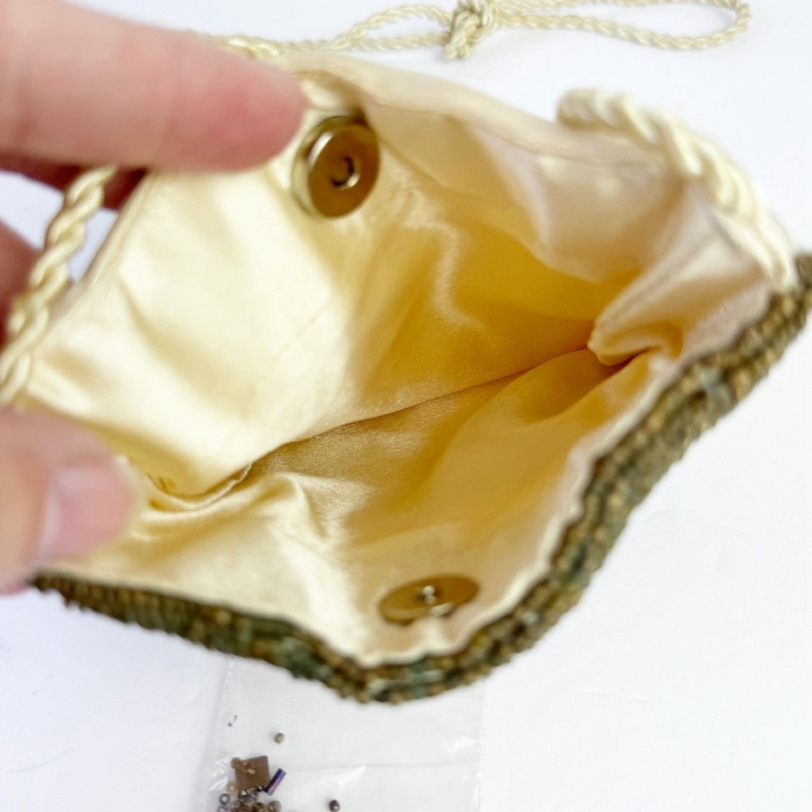 Vintage Cream Silk Bronze Beaded Sequined Evening Evening Bag 5x7 Size ONE SIZE - 5 Thumbnail