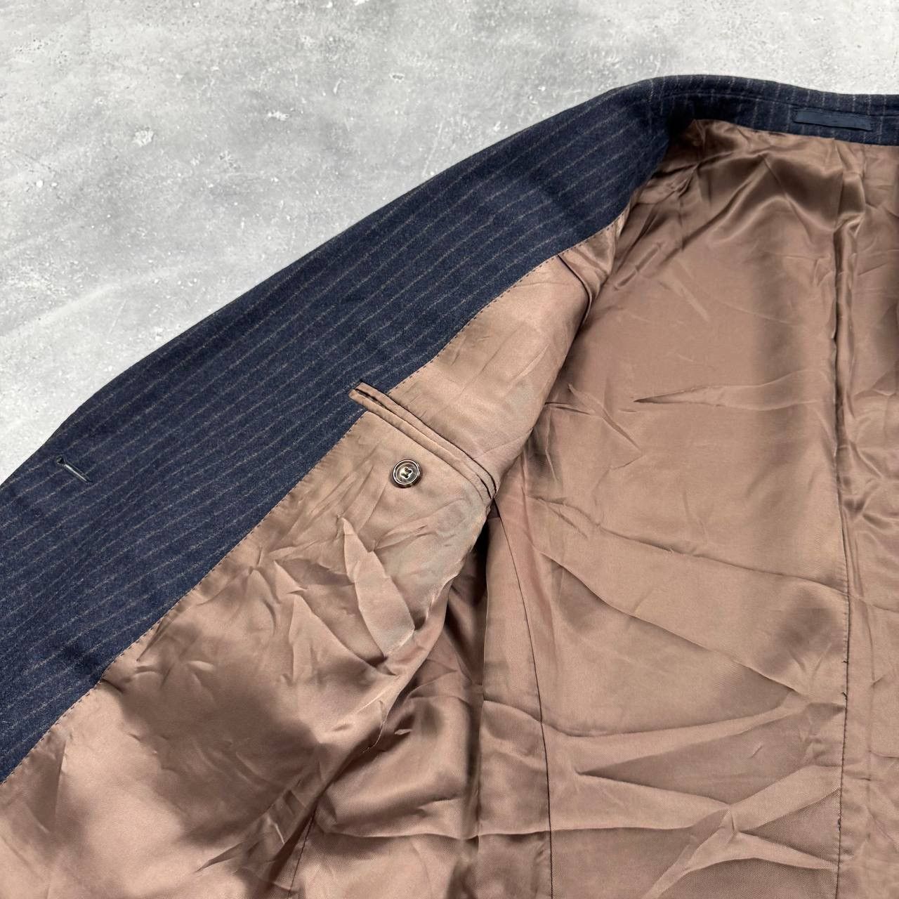 Suitsupply Suitsupply Double-Breasted Striped Wool Blazer Blue/ Brown Size 36R - 16 Thumbnail
