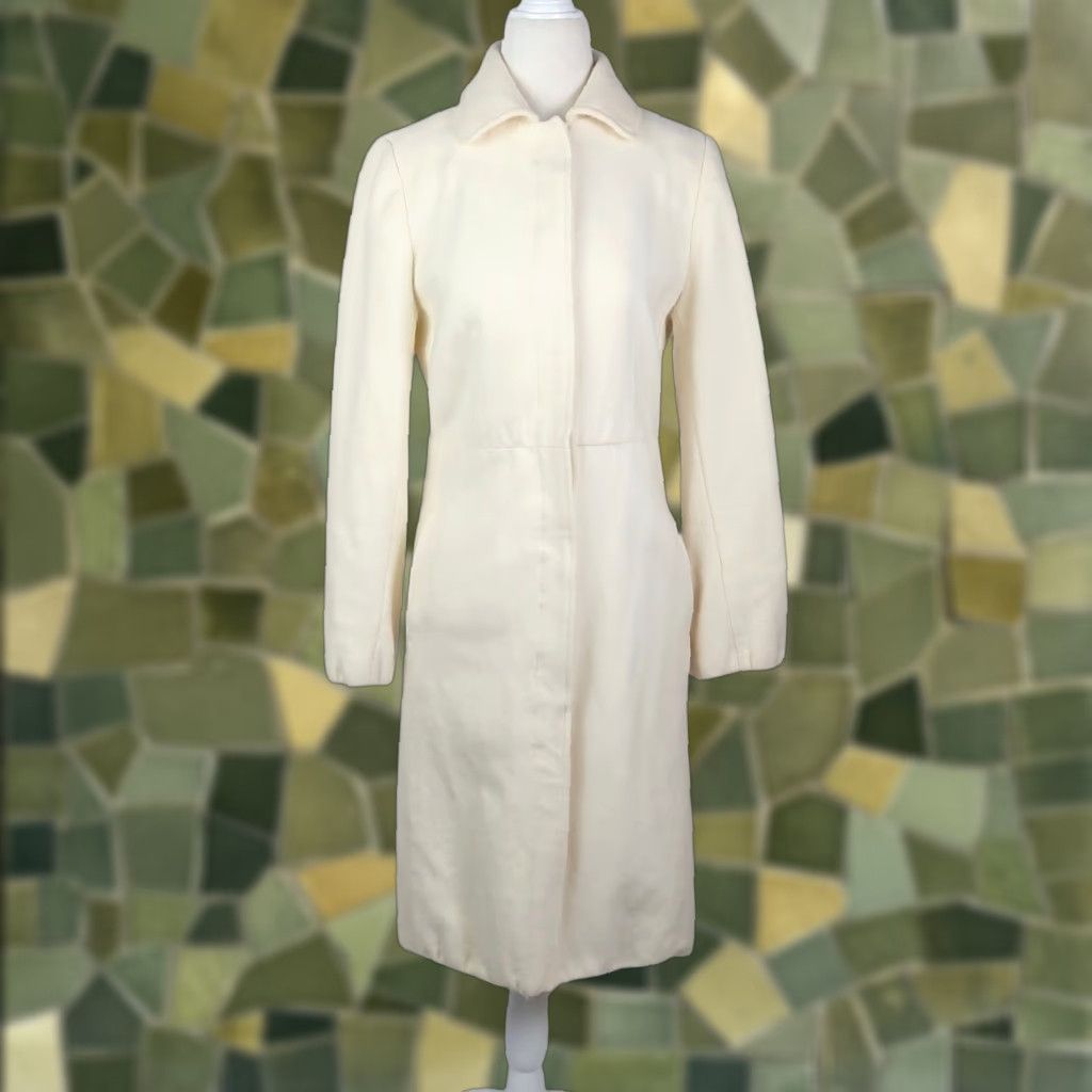 Merona VINTAGE Merona Coat Wool Button Front Mid-Length S Women Cream Long Sleeve 38" Fall Winter Spring Casual Solid Overcoat 1990s-2000s Size S / US 4 / IT 40 - 1 Thumbnail