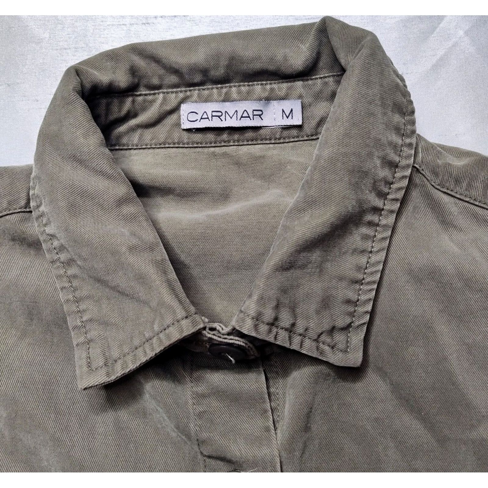 Olive CARMAR Shacket Olive Drab Tencel Blend Long Sleeve Button Womens Medium Green Casual All Seasons Pockets Jacket Size M / US 6-8 / IT 42-44 - 6 Thumbnail