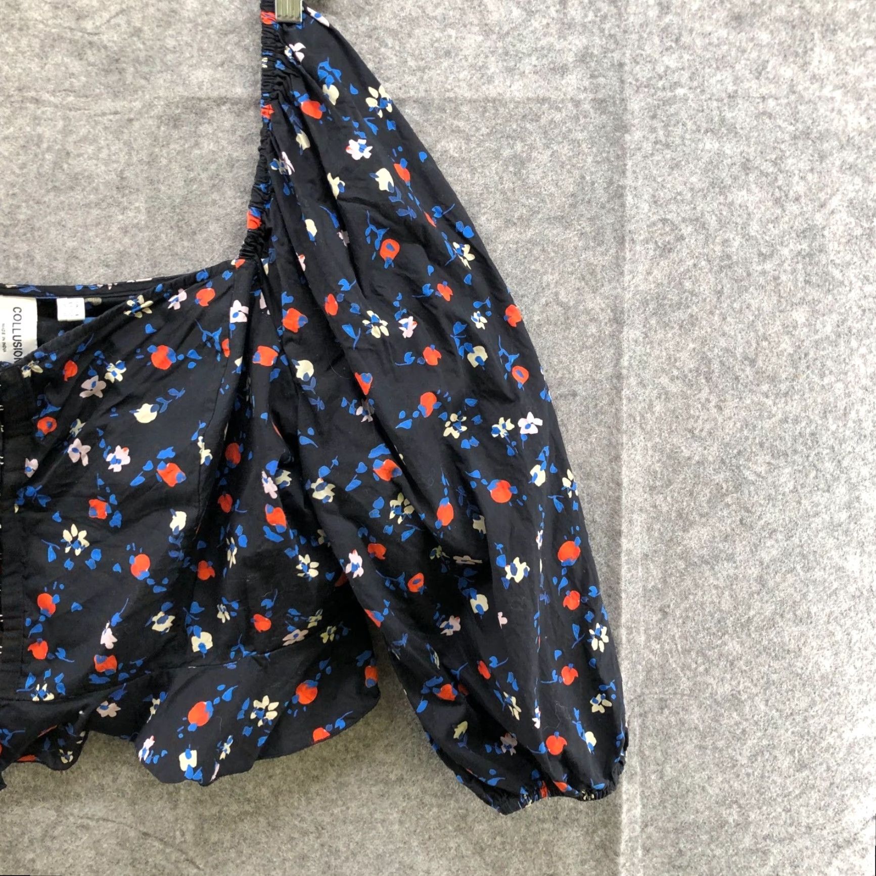 Vintage Asos Collusion Corset Square Neck Crop Top Womens 20 Puff Sleeve Blue Floral Cotton Blouse Size 3XL / US 20-22 - 3 Thumbnail