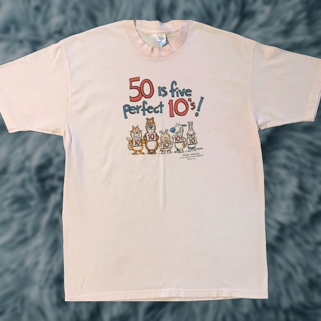 Vintage VINTAGE 90s 50 Is Five Perfect 10s Faded Shirt L Pink Single Stitch Shirt Mens T-Shirt Short Sleeve Graphic Tee USA 80s 90s Funny Grunge Size US L / EU 52-54 / 3 - 1 Thumbnail
