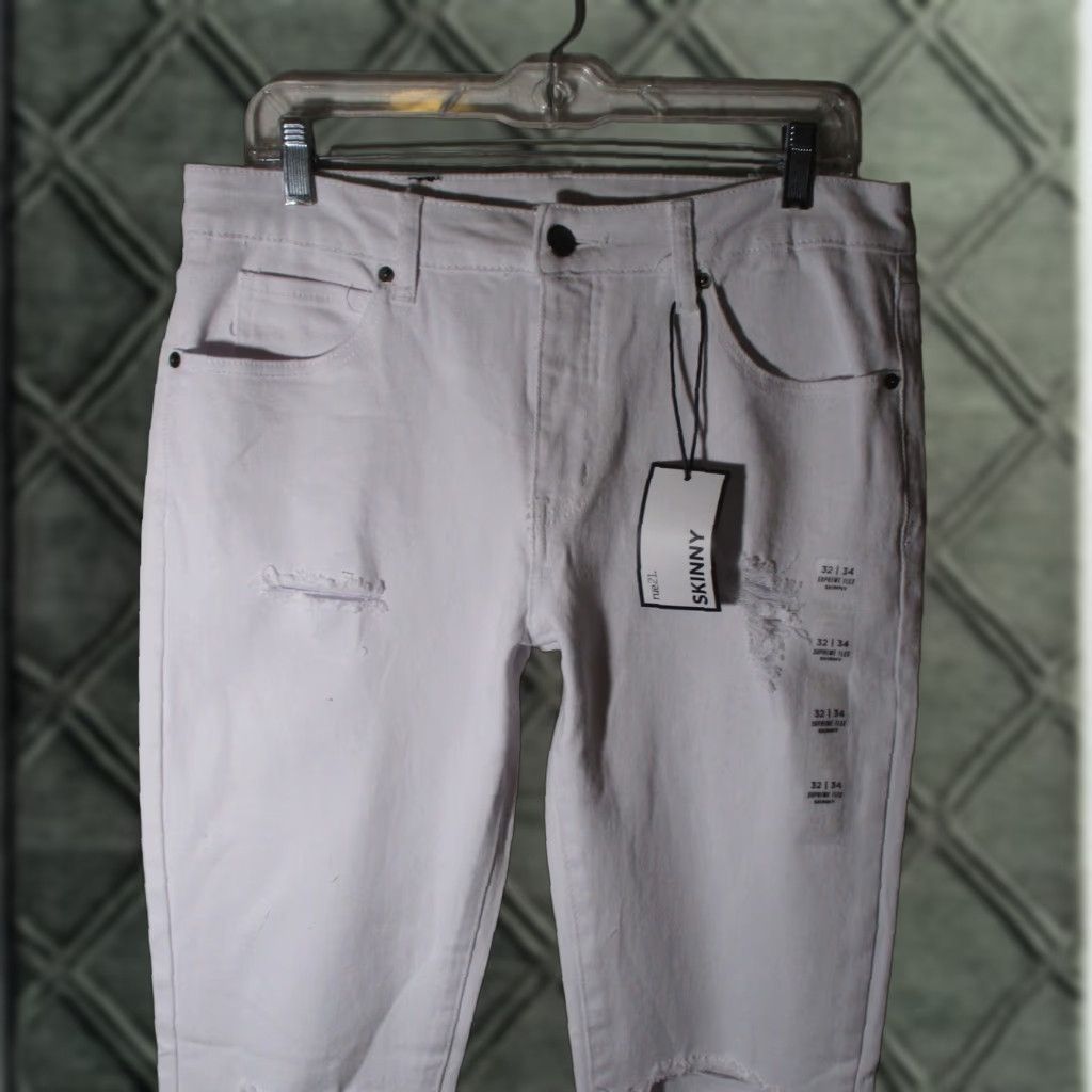 Vintage RUE 21 Skinny Denim Jeans Men's 32X34 White NWT Size US 30 / EU 46 - 1 Thumbnail