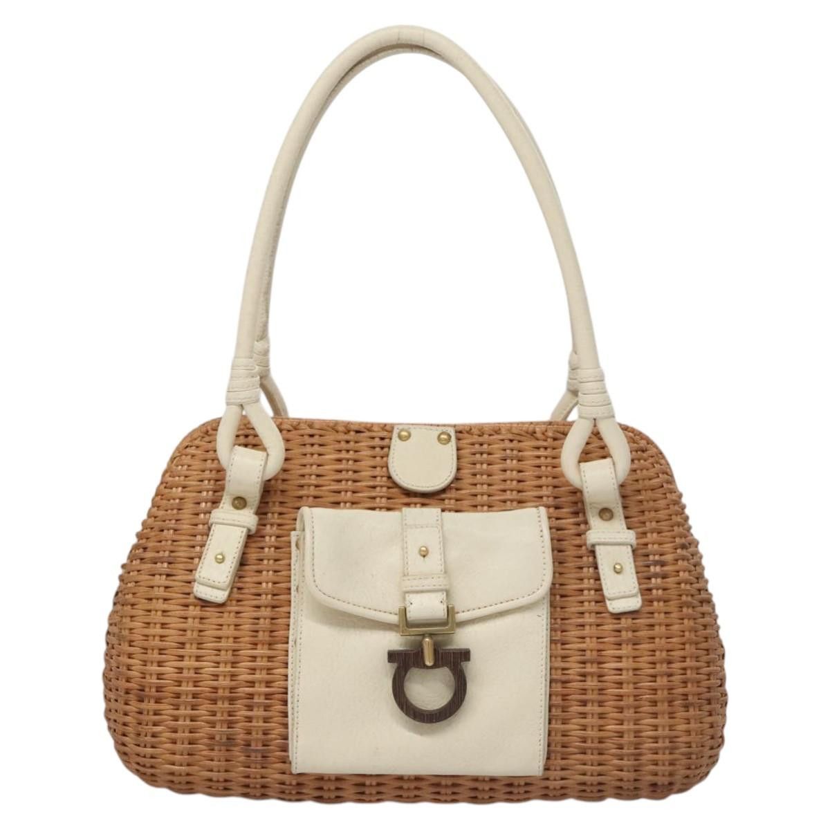 Salvatore Ferragamo Gancini Brown Wicker Handbag (Pre-Owned) Size ONE SIZE - 1 Thumbnail